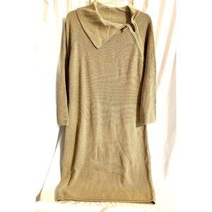Calvin Klein XL Sweater Dress Tan With Gold Threads Arm To Arm 20 In 40 In Long